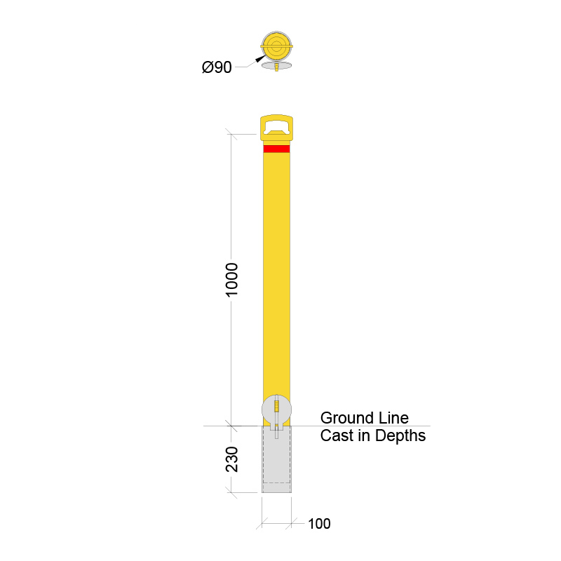 BRM-90-YEL Removable Bollard with Padlock secured Sleeve