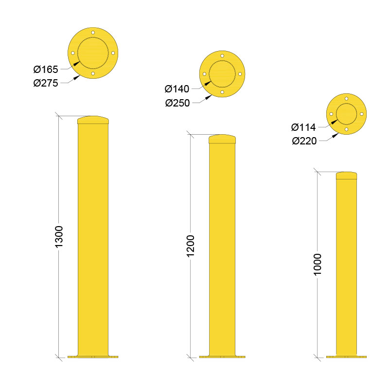 BSM-XXX-YEL Surface Mount-Bollards