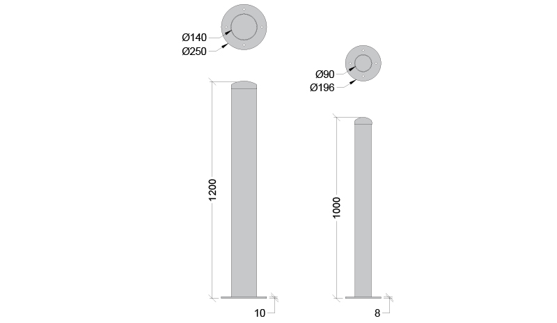 BSM-10-SS Surface Mount Bollards Stainless Steel